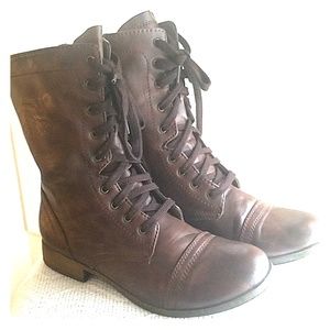 Brown Mid Calf Combat Boots